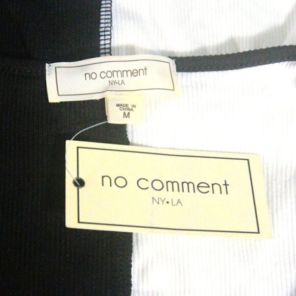 No Comment Color Block Black and White V-Neck Ribbed Long Sleeve Top New Size M - Picture 5 of 5